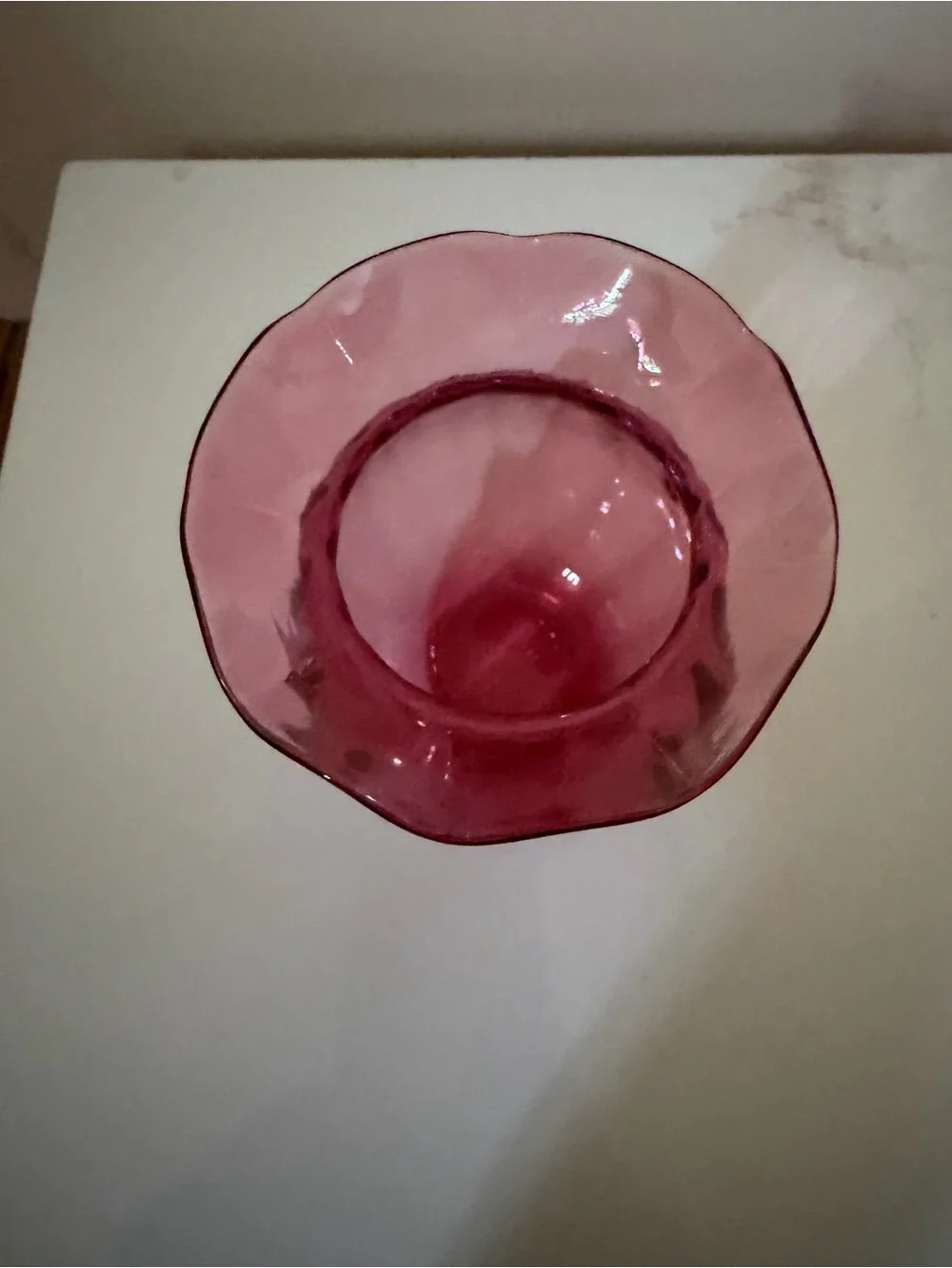 Vintage Cranberry clear glass vases w fluted details. Set of 2